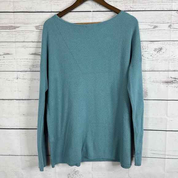 J Jill Sweater Womens Large Blue Knit Casual Textured Lounge Office Popover - Picture 4 of 11